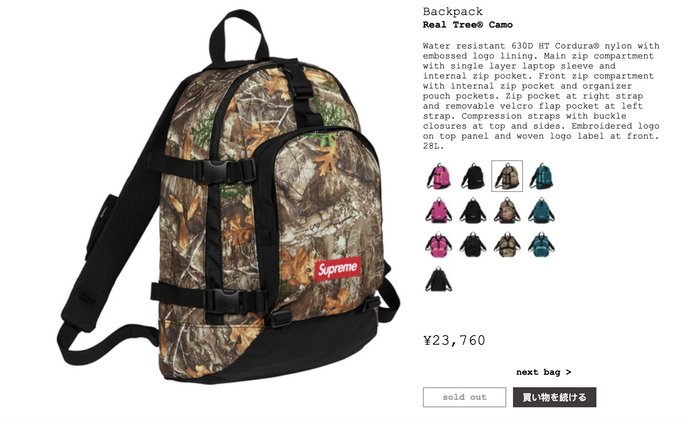 supreme 19fw backpack