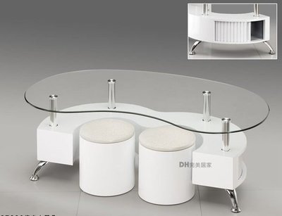 【DH】貨號Q280《簡約》4尺白色造型玻璃大茶几˙含椅凳˙質感一流˙主要地區免運