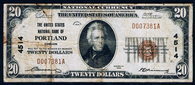 美國1929年版2國民銀行券(波特蘭市美國國民銀行) 7成左右品相 紙幣 紀念鈔 紙鈔【悠然居】1456