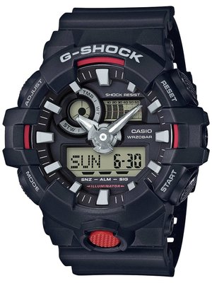 【金台鐘錶】CASIO卡西歐G-SHOCK 大錶徑多層次錶盤 黑與紅 為主 GA-700-1A  GA-700