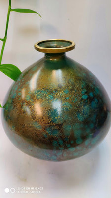精品銅花瓶，日本回流銅器，犀皮鎏金漆，七寶釉下彩，金口精品銅
