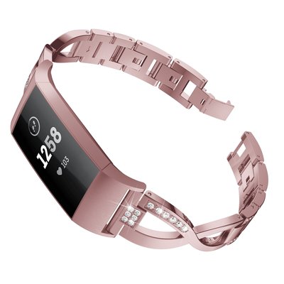 100原廠％Fitbit charge4/3 手錶帶 智慧手錶錶帶 不銹鋼金屬 charge4 鑲鑽鏈式鋼帶錶帶@sh25185
