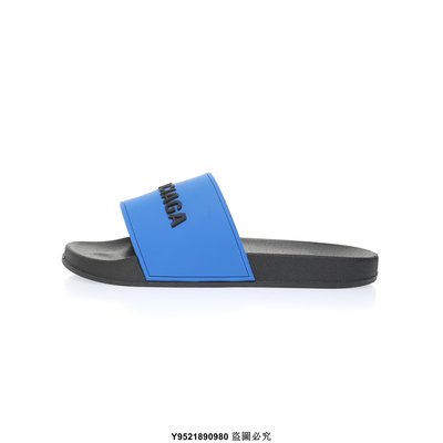 Logo Pool Slides夏季時尚潮流爆款時裝周街拍潮流涉水涼拖鞋 寶藍黑立標黑底 SS51