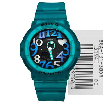CASIO卡西歐Baby-G霓虹照明果凍新色世界時間倒數計時碼錶鬧鈴，綠色女錶電子錶 BGA-131-3BDR