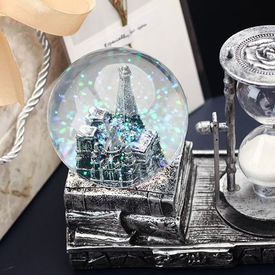 水晶球沙漏計時器創意擺件復古流沙家居裝飾品埃菲爾鐵塔音樂盒
