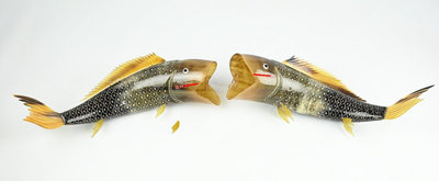 《玖隆蕭松和 挖寶網S》B倉 角類 牛角 雕刻 鯉魚 擺件 擺飾 一對 僅限自取 (07421)