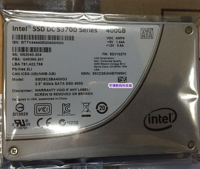 聯想/DELL浪潮 Intel S3700 400G SATA SSD固態硬碟SSDSC2BA400G3