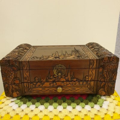 早期阿嬤檜木珠寶盒/雙龍紋浮雕檜木盒/老木盒/