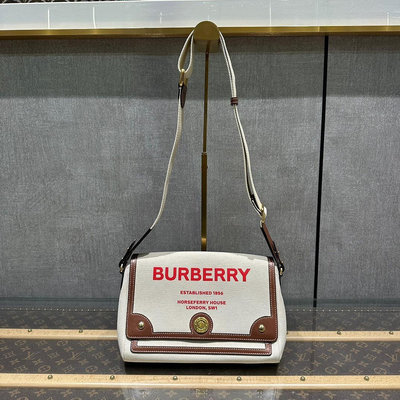 Burberry/博柏利帆布拼皮單肩斜挎郵差包