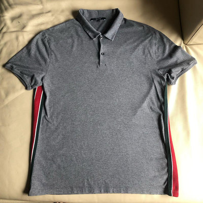 [品味人生2]保證正品 Gucci 灰色  經典紅綠邊紋  短袖POLO衫 size XXL 適合XL或 L