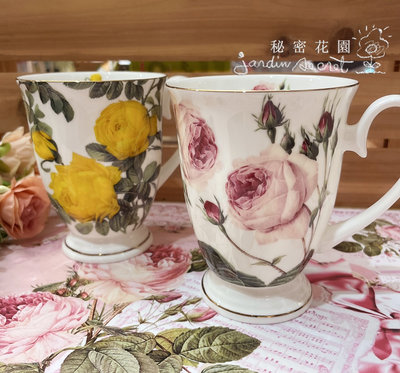 馬克杯--日本進口骨瓷玫瑰馬克杯/茶杯/水杯300ml--秘密花園