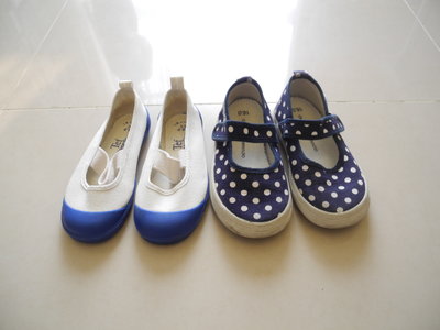 日本製Tef MoonStar兒童防滑防油室內鞋+藍色繫帶布鞋/鞋墊長16cm 鞋況乾淨極新實用 免運費