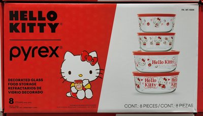 【小如的店】COSTCO好市多線上代購~Pyrex Disney聯名 HELLO KITTY 玻璃保鮮盒(含蓋共8件組) 1459394