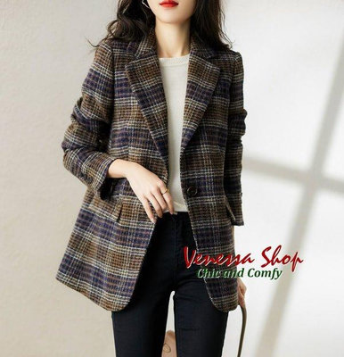 時尚芭莎~ VS 新款 復古英倫風 威爾士千鳥格紋 休閒氣質格紋羊毛西裝外套 (W943)