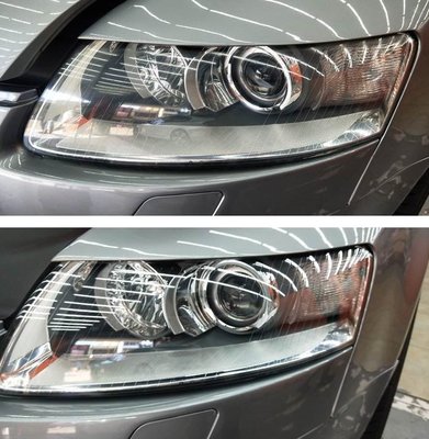 大燈快潔現場施工 Audi 奧迪 a6 原廠車大燈泛黃霧化拋光修復翻新處理