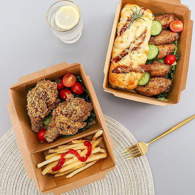 【現貨】一次性牛皮紙餐盒外賣打包盒長方形沙拉壽司韓式炸雞便當環保紙盒