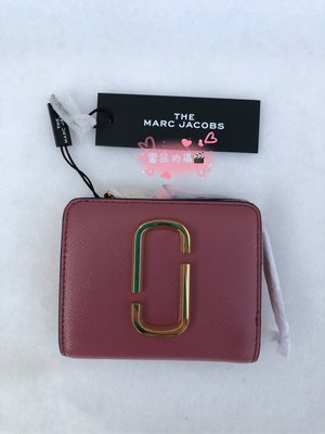 MARC Jacobs 專櫃款經典雙J logo短夾-撞色玫瑰粉/酒紅