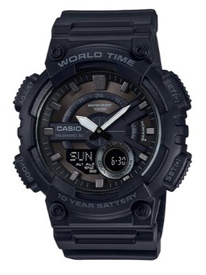 【萬錶行】CASIO 時尚黑 雙顯多功能十年電力運動錶 AEQ-110W-1B