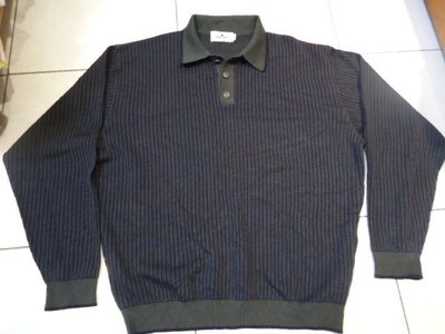 Pebble's 藍灰色直條細紋休閒衫,50%美麗諾羊毛,尺寸:L,少穿降價大出清.
