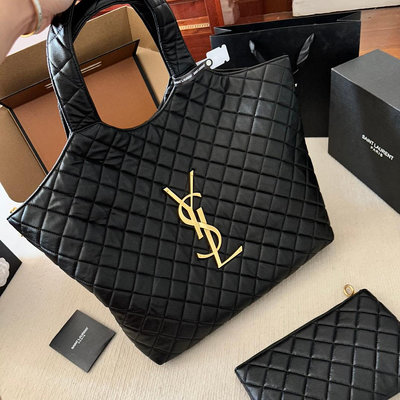 【二手】山羊皮   禮盒包裝 超大logo YSL Gaby絎縫紋路購物袋