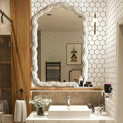 法式浴室鏡復古鏡子衛生間掛墻高端化妝鏡臥室桌面梳妝鏡壁掛
