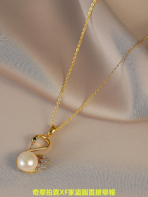 新款天然淡水珍珠小天鵝吊墜項鏈高保色時尚鎖骨鏈流行飾品頸鏈