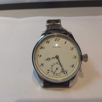 【古錶傳承】瑞士 Edox 伊度 古董錶 機械錶 手上鏈 透背 白面 藍鋼寶璣針 小秒針 大錶徑 皮帶 無底價 標多少都賣！