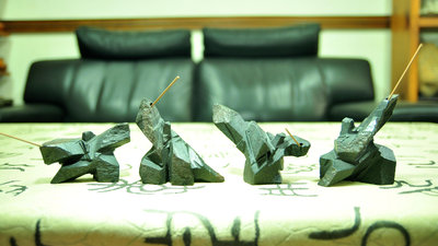 蘇瑞鹿老師   舞動太極  石雕創作 - 4件  迷你品組   四小天王 4   (4尊都可以拿線香哦)