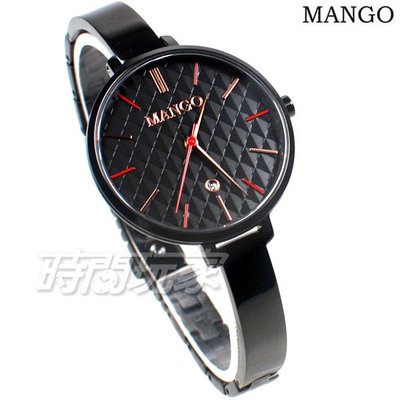 (活動價) MANGO 簡單時光菱格紋女錶 日期 藍寶石水晶 不銹鋼 IP黑電鍍 MA6721L-BK【時間玩家】