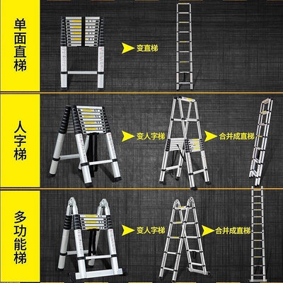 精品8米伸縮梯子工程便攜閣樓梯6升降竹節直梯家用加厚鋁合金折疊人字