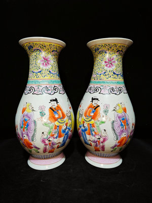 古董瓷器 康熙，粉彩福祿壽瓶3000QR-11418
