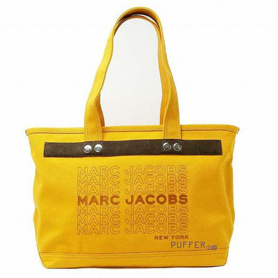 Puffer小姐~~ Marc Jacobs 全新 咖黃色 MJ 帆布 材質 肩背 LOGO 款 托特包 大包