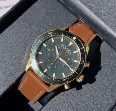 MOVADO Heritage Calendoplan S Chronograph 綠色面錶盤 棕色皮革錶帶 石英 三眼計時 男士手錶 3650122