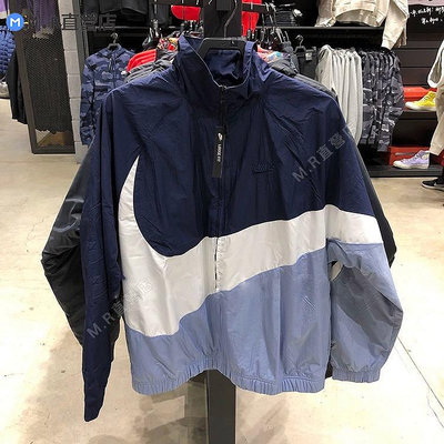 Nike 耐吉 春季新款 運動 男女 情侶 寬鬆 防風衣 大勾 外套 上衣 AR3133 藍色