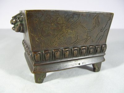 [銀九藝] 古董 銅器銅雕 火麒麟獸紐 長方雙耳爐  大明宣德年製