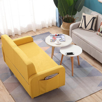 北歐簡約沙發小戶型客廳收納沙發凳實木布藝儲物服裝店雙人小沙發 自行安裝
