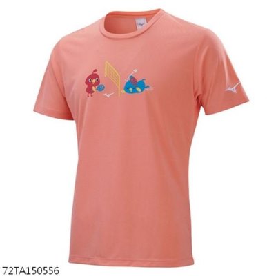 棒球世界 2021MIZUNO 美津濃可愛卡通圖案羽球T恤練習衣排汗衫特價(72TA150556)珊瑚橘