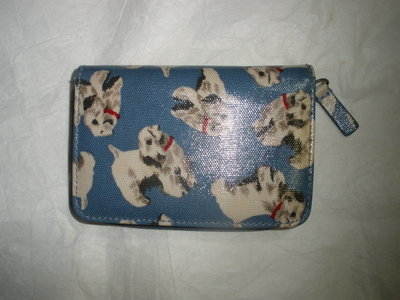 LONDON  Cath Kidston 藍色 動物 狗 牧羊犬ˋ圖案  中夾 皮夾 錢包 防水 拉鍊 零錢 專櫃正品