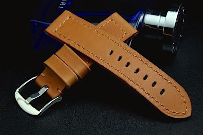 24mm直身hamilton STYLE厚版飛行軍錶風格棕色縫線真皮錶帶oris pilot iwc 棕