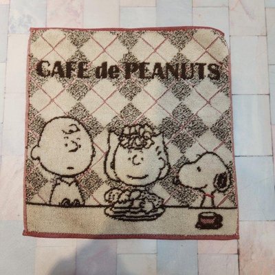 《Amy's shop》日本直購~日本今治製超可愛Snoopy 粉紅咖啡菱格紋史奴比圖案純棉毛巾感手帕～現貨