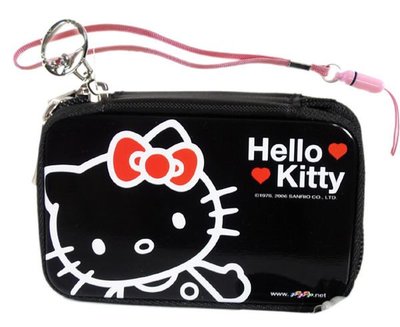 【卡漫迷】 Hello Kitty 鐵馬口 數位收納盒 ㊣版 臉型 拉鍊 防震 記憶卡相機盒 拭鏡布~2 5 0元
