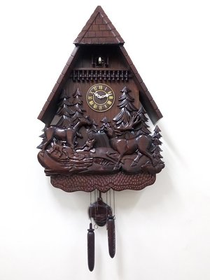 【Timezone Shop】24" 出口樣品咕咕鐘布穀鳥鐘原木掛鐘 雕刻鐘鬧鐘報時鐘音樂鐘家居擺設掛鐘