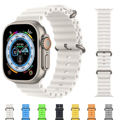適用於蘋果手錶海洋錶帶 Apple watch Ultra矽膠鋼扣替換as【飛女洋裝】