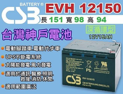 勁承電池 CSB 神戶電池 高效能 EVH12150 12V-15AH(目前缺貨請勿下單)另有斑馬ZB15-12可選擇