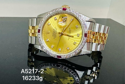 國際精品當舖 ROLEX 勞力士 蠔式半金  原金色10鑽面盤手錶 後鑲鑽石圈 型號：16233G 國內保單 A5217-2