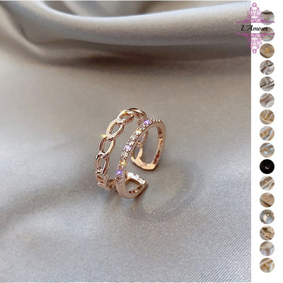 L'Amour 珍珠鑽石戒指 日韓潮設計感 簡約鑽石開口戒指 女個性網紅 ins風珍珠戒指 百搭指環【PG125】