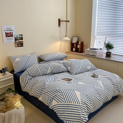床包ins北歐簡約黑白愛心床上四件套全棉純棉被套1.5m1.8米三件套公寓