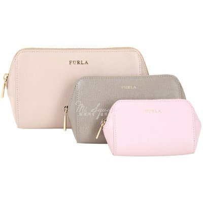 現貨熱銷-FURLA Elettra 三尺寸防刮皮革萬用化妝包組(藕粉色系) 1920547-C5