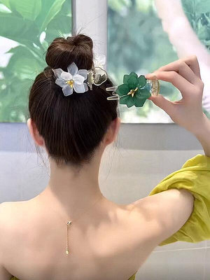 木槿花丸子頭夾子頭飾女夏季盤發神器發夾腦勺發卡抓夾發飾頭花