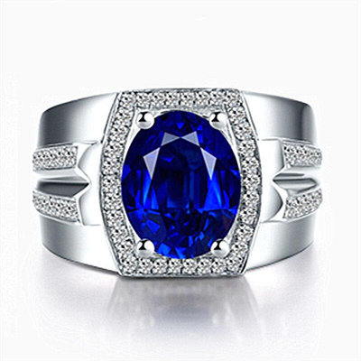 至鑽藍鑽男戒 緬甸天然藍寶石戒指鍍18k金鑲嵌流行戒指